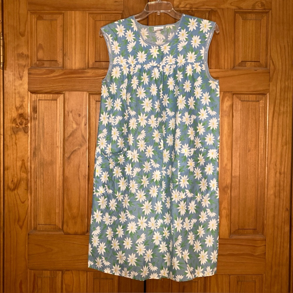 NWOT Artistic Creation Vintage 90s Snap Housecoat Nightgown Blue White L Large